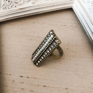 Gold Pearl Crystal Statement Ring